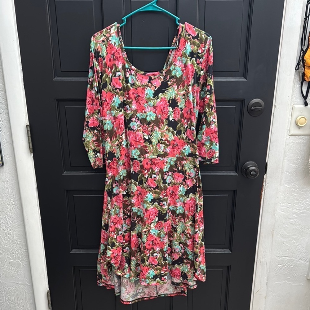 Floral Print Dress with 3/4 Sleeves